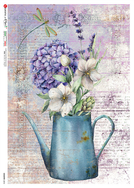 Paper Designs Purple Flowers in a Vase Country 0075 A3 Decoupage Rice Paper
