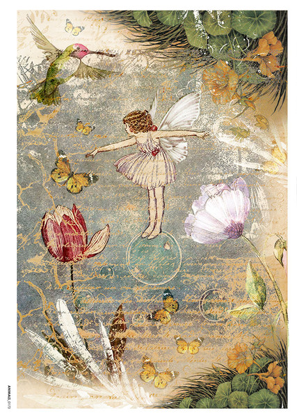 Paper Designs Fairy on a Bubble Fairies 0086 A3 Decoupage Rice Paper