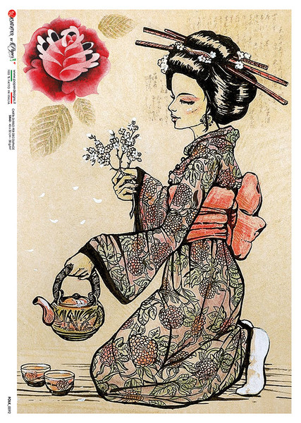 Paper Designs Asian Portrait Geisha Folk 0092 A4 Decoupage Rice Paper