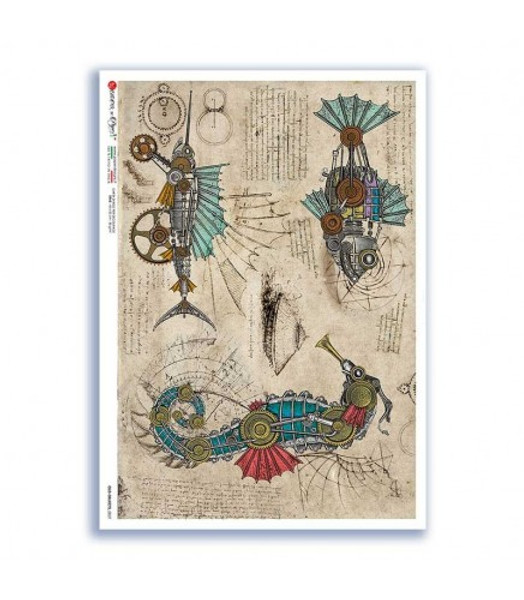 Paper Designs Steampunk Sea Creatures Old Object 0027 A4 Decoupage Rice Paper