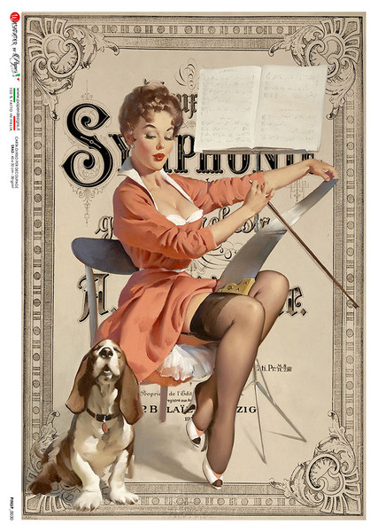Paper Designs Lady with Hound Pinup 0030 A4 Decoupage Rice Paper