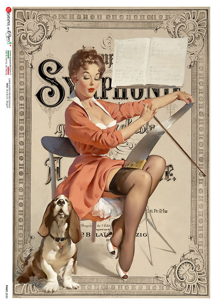 Paper Designs Lady with Hound Pinup 0030 A3 Decoupage Rice Paper