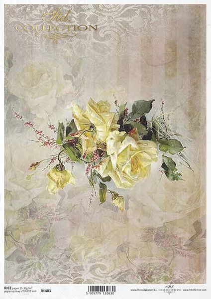 ITD Collection R1403 Yellow Roses A4 Decoupage Rice Paper