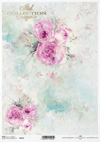 ITD Collection Large Pink Roses A4 Decoupage Rice Paper