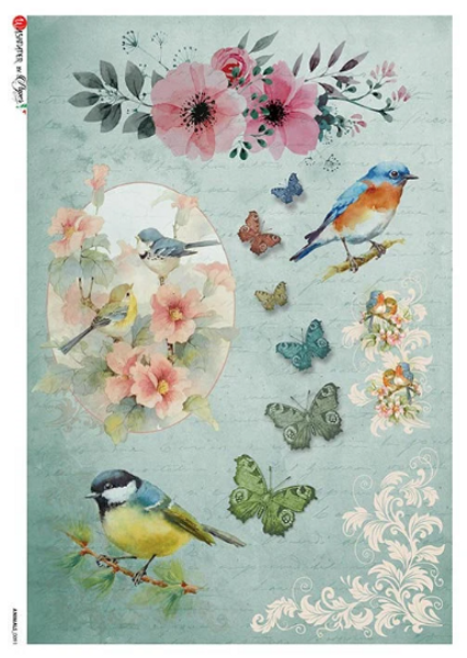 Paper Designs Animals 0091 - Birds and Butterflies A3 Decoupage Rice Paper