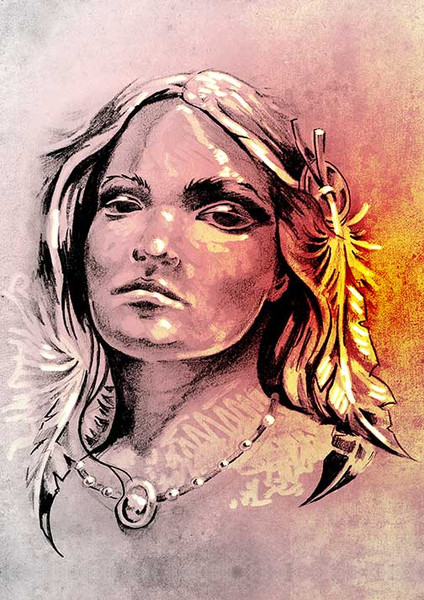 Paper Designs Colorful Native American Woman A1 Rice Paper for Furniture