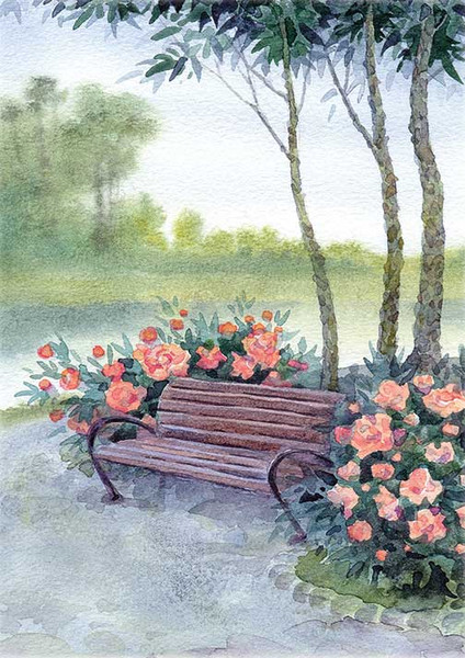 Paper Designs Park Bench Watercolor A2 Rice Paper for Furniture