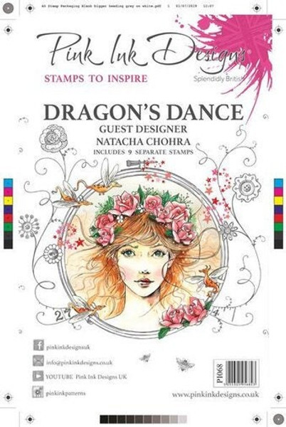 Pink Ink A5 Dragon's Dance Clear Stamp