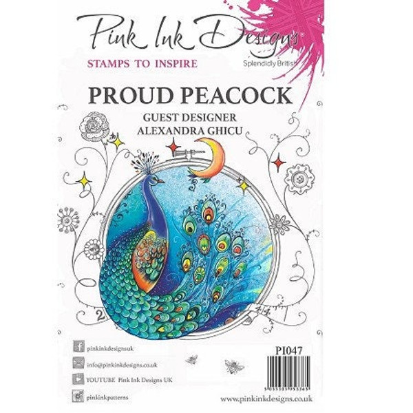 Pink Ink A5 Proud Peacock Clear Stamp