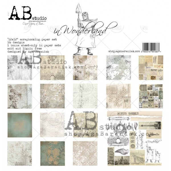 AB Studios In Wonderland 8 Pgss 12x12 Scrapbook Paper Set