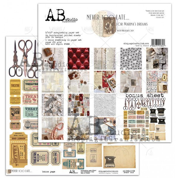 AB Studios Never Too Late Scrapbook Papers 12" x 12" 8 pgs