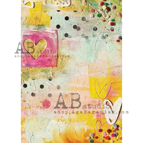 AB Studios 459 Colorful Heart Collage A4 Rice Paper