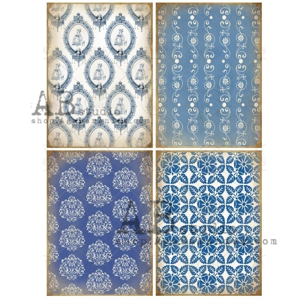 AB Studios 490 Blue Tile Patterns A4 Decoupage Rice Paper