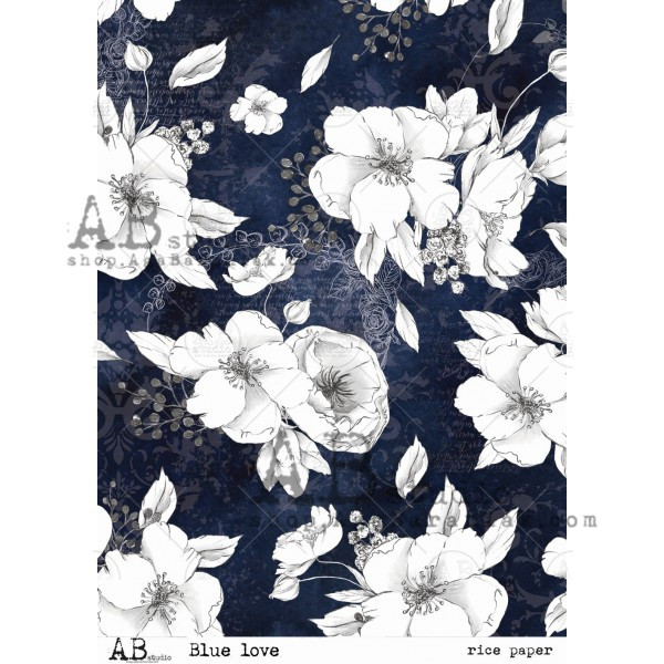 AB Studios Blue Love A4 Decoupage Rice Paper