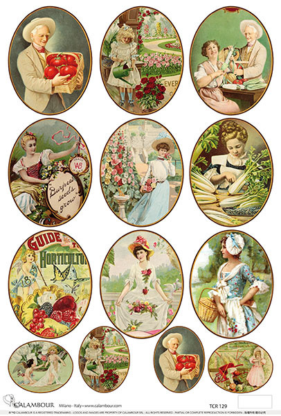 Calambour Vintage Garden Oval Scenes A3 Decoupage Rice Paper