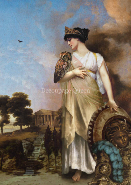 Decoupage Queen Howard David Johnson - Athene Goddess of Wisdom and Justice A1 Rice Paper