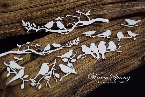 Snipart Warm Spring Collection Twigs with Birds Chipboard
