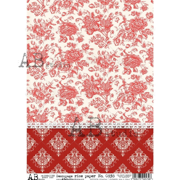 AB Studios 0838 Red Toile A4 Decoupage Rice Paper