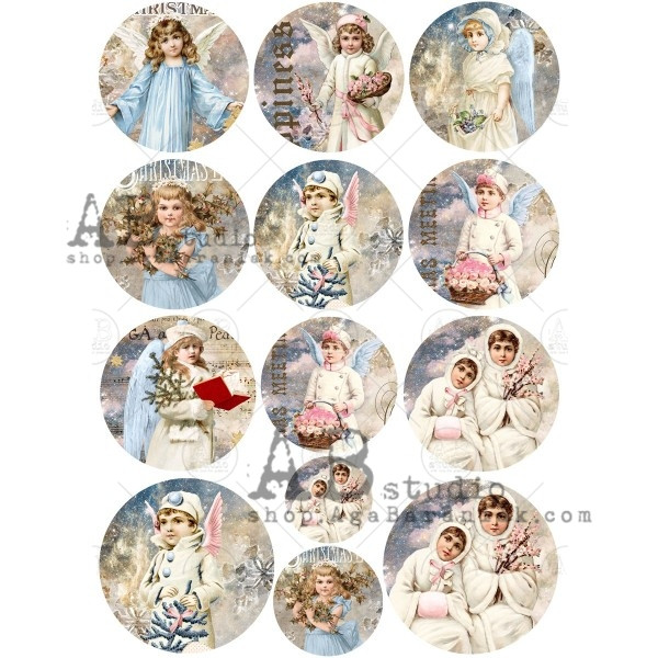 AB Studios 0359 Shabby Winter Children A4 Decoupage Rice Paper