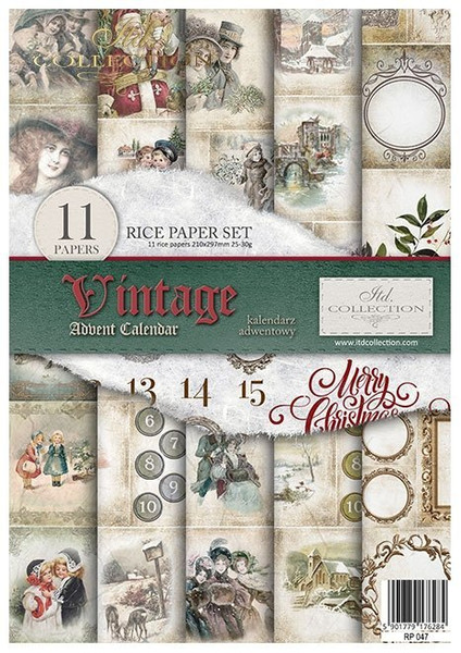 ITD Collection Vintage Advent Calendar A4 Decoupage Paper Pack
