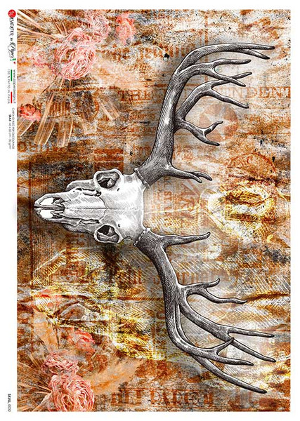 Paper Designs 0032 Boho Deer Skull A4 Decoupage Rice Paper