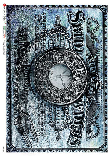 Paper Designs 0031 Clock Timepiece Blue A4 Decoupage Rice Paper