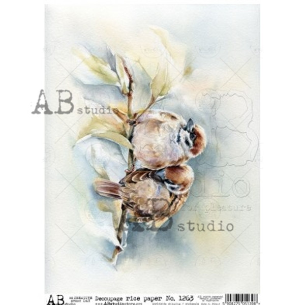 AB Studios Watercolor Bird Pair A4 Rice Paper