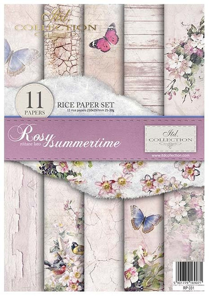 ITD Collection Rice Paper Pack of 11 A4 Rosy Summertime