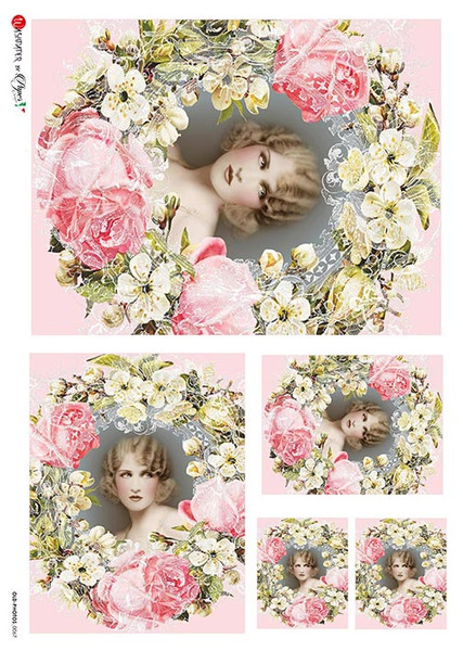 Paper Designs Portrait of Beauty with Pink Flower Frame A4 Rice Paper