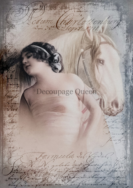 Decoupage Queen Antique Equestrian A0 Rice Paper