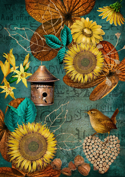 Decoupage Queen Autumn A4 Sunflowers Rice Paper