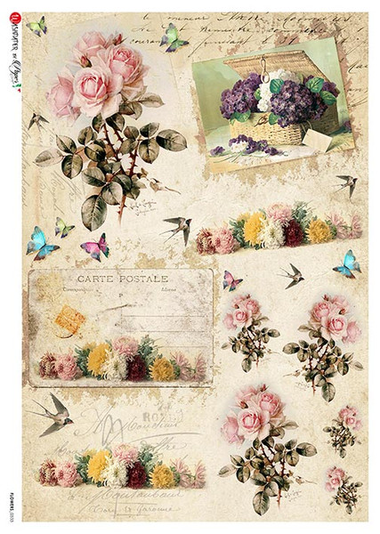 Paper Designs Rose Bouquets Carte Postale A4 Rice Paper