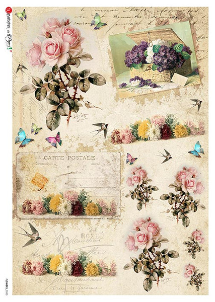Paper Designs Rose Bouquets Carte Postale A3 Rice Paper