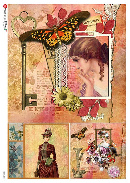 Paper Designs Butterfly Vintage Collage A4 Rice Paper