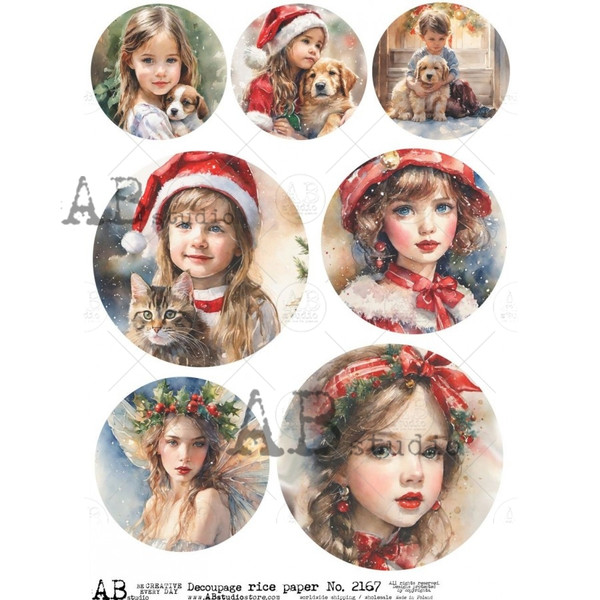 AB Studios Young Lady Portraits Ornament Rounds A4 Rice Paper
