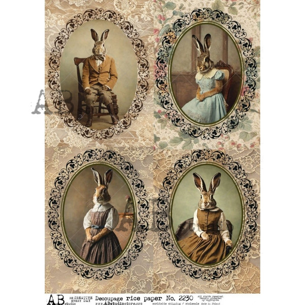 AB Studios Sophisticated Bunny Portraits A4 Rice Paper