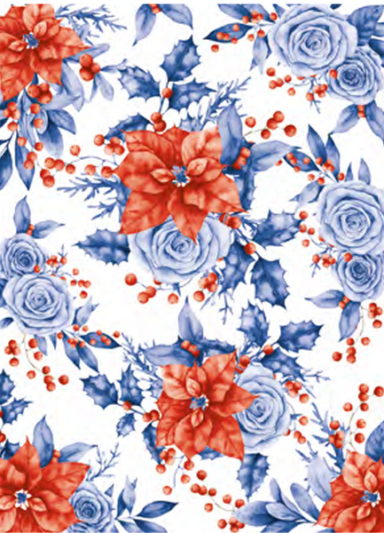 Calambour Red and Blue Christmas Poinsettias and Roses A3 Rice Paper