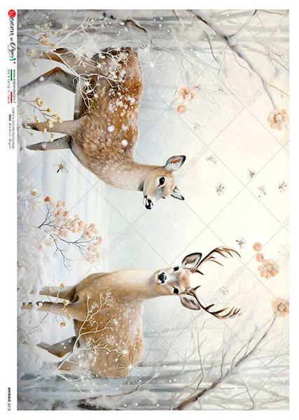 Paper Designs Mom and Baby Deer Winter Scene A4 Rice Paper