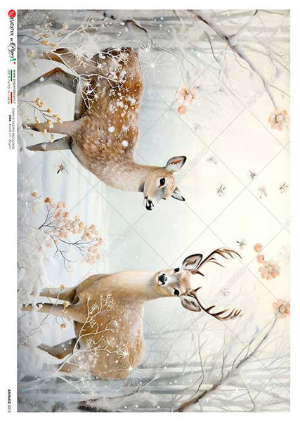 Paper Designs Mom and Baby Deer Winter Scene A2 Rice Paper