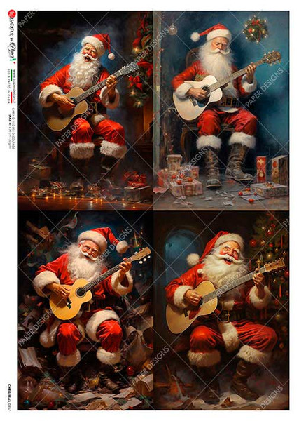 Paper Designs Four Pack Santa Playing Guitar A4 Rice Paper
