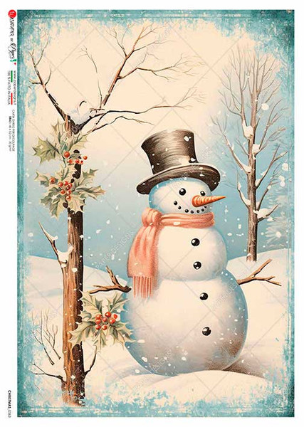 Paper Designs Snowman in Falling Snow A1 Rice Paper