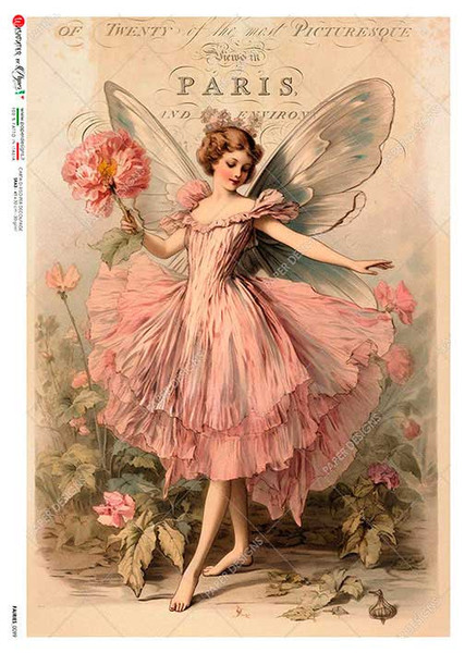 Paper Designs Parisian Fairy Holding a Bouquet A4 Rice Paper