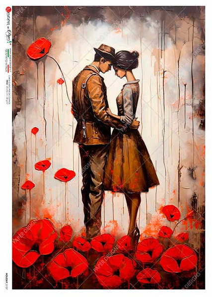 Paper Designs Couple in Field of Poppies Valentines Day A3 Rice Paper