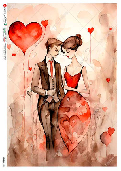 Paper Designs Couple with Heart Balloons A0 Rice Paper