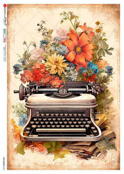 Paper Designs Old School Floral Typewriter A3 Rice Paper