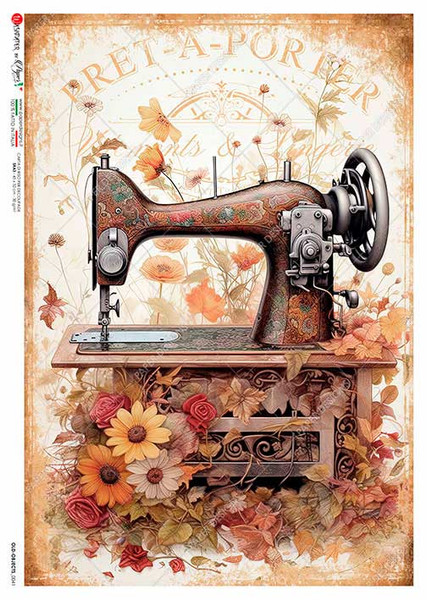 Paper Designs Old School Floral Sewing Machine A0 Rice Paper