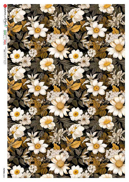 Paper Designs Ochre and Gray Flowers A3 Rice Paper