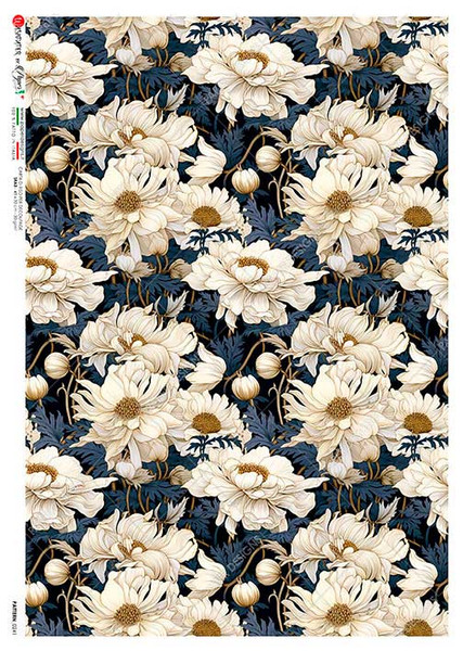 Paper Designs Blue and White Repeating Flowers A3 Rice Paper