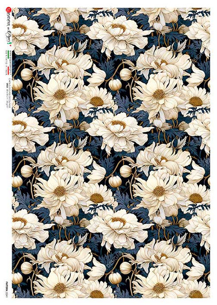 Paper Designs Blue and White Repeating Flowers A0 Rice Paper