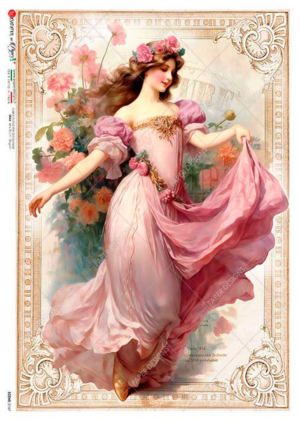 Paper Designs Vintage Ad Pink Floral Princess A0 Rice Paper